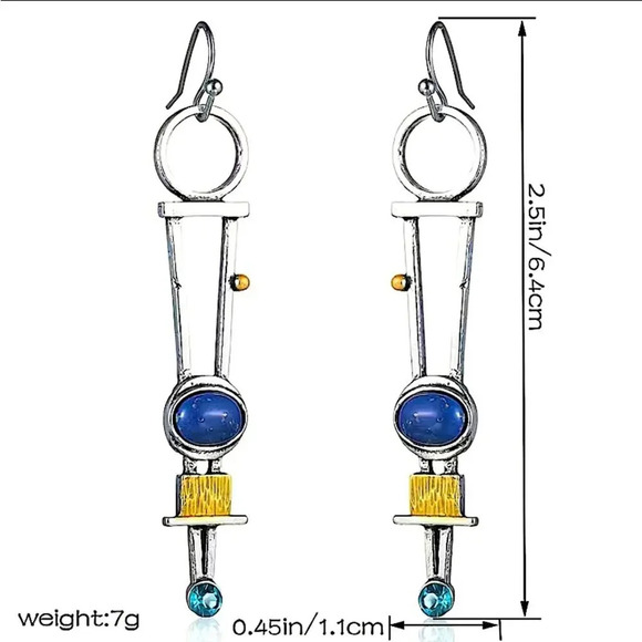 Silver Vintage Handmade Geometric Boho Abstract Dangle Handmade Earrings - Picture 6 of 6